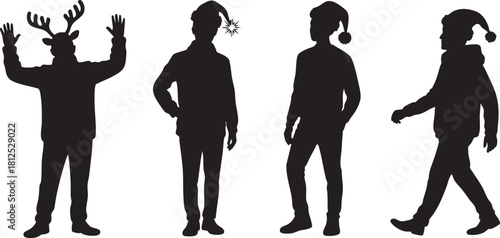 Silhouette of men celebrating the holidays wearing festive headwear vector illustration