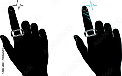 Smart Ring Wearable Technology Silhouette - Hand with Health Tracker Device Black Vector Icon for Fitness Monitoring