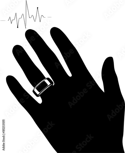 Smart Ring Wearable Technology Silhouette - Hand with Health Tracker Device Black Vector Icon for Fitness Monitoring