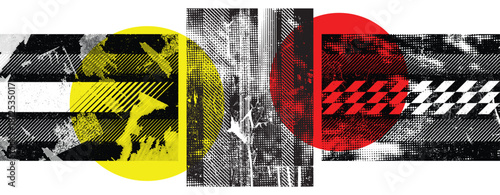 Grunge urban background texture set . Textured rough surface background collection for futuristic design with grungy effect . Abstract transparent cyber punk overlays for your design.