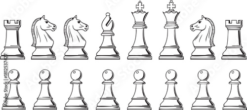 A strategic team of business people standing in a row is the king on the chessboard of competition