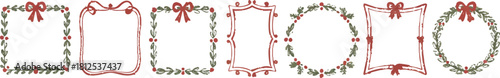 Hand-drawn christmas frames and wreaths set. festive holiday borders. Vector