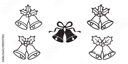 Christmas bells vector icons collection with holly and bow design Vector