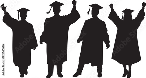 Graduation Day Celebration Silhouette of Graduates in Academic Dress with Caps