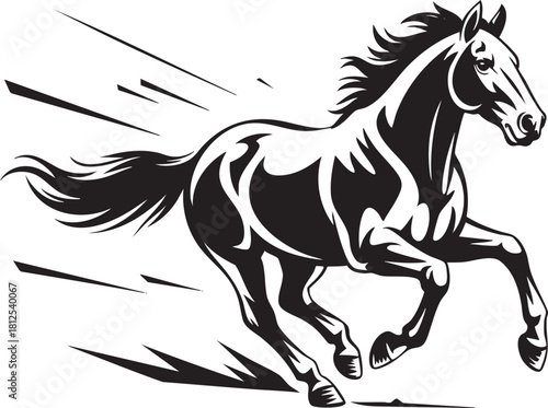 Galloping Horse Illustration in Black and White for Graphic Design projects