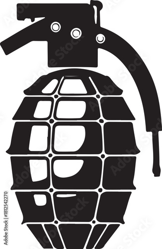 Black and white graphic of a hand grenade weapon explosive
