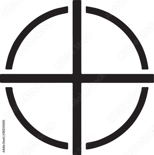 Black crosshair symbol on white background reticle