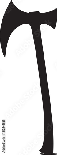 Black silhouette of a double headed axe on white background