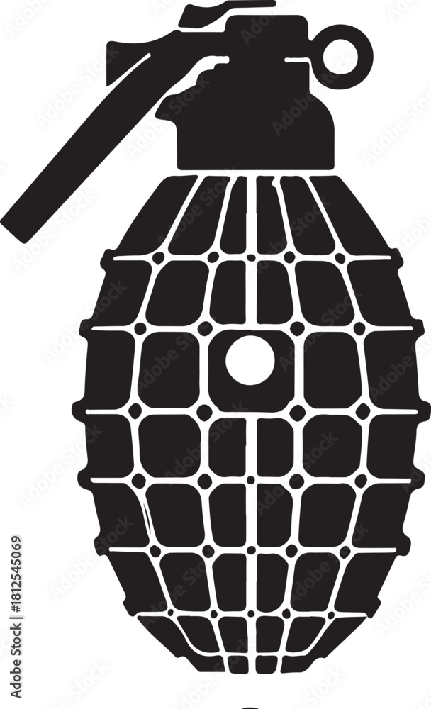 Fototapeta premium Black silhouette of a fragmentation grenade bomb weapon