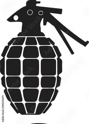 Black silhouette of a fragmentation grenade bomb explosion