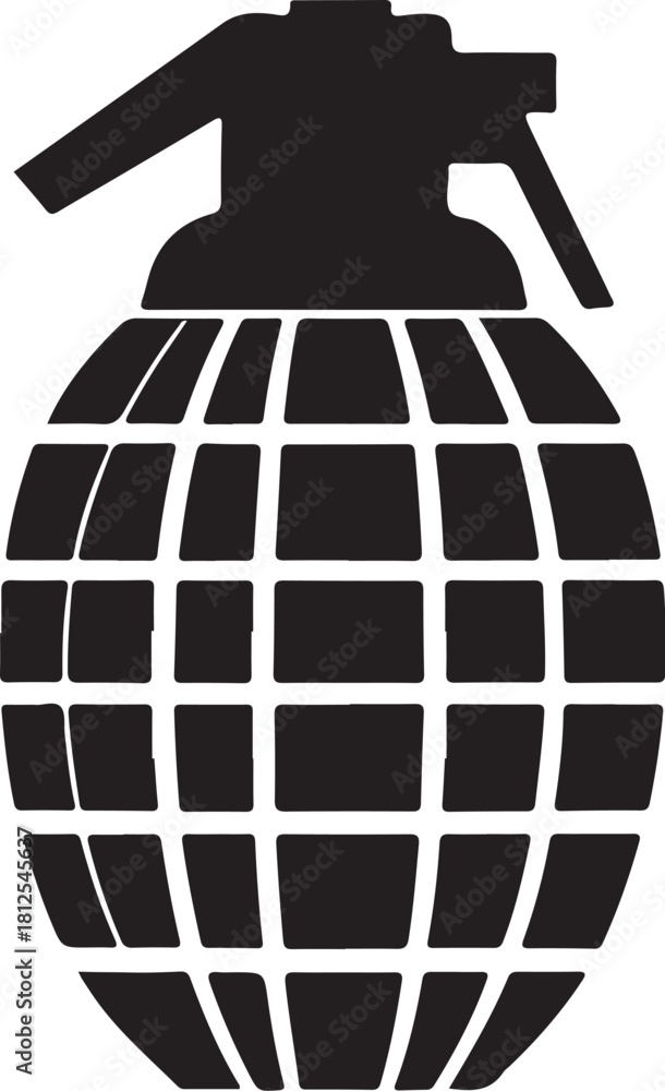 Fototapeta premium Black silhouette of a hand grenade weapon explosive