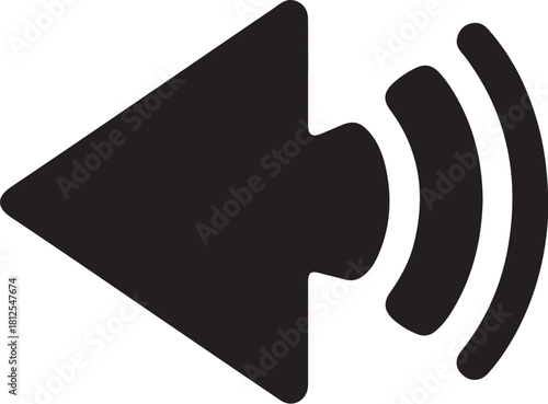 Black speaker icon with sound waves pointing left audio