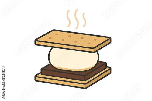 Minimalist S’mores Art. S’mores Assembly. Flat minimalist vector illustration of a S’mores Assembly scene.