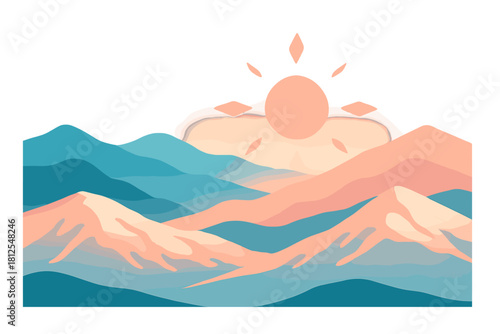 Alpenglow Horizon Scene. Alpenglow horizon. Soft pink and orange hues sweep across ridges while the snow