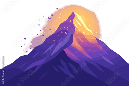 Sunlit Mountain Ridge. Sunlit peak ridge. Early rays brush the mountain tops, creating warm halos on frozen