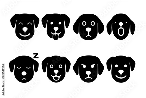 Dog Expressions Icons. Dog expressions. Filled icon set of Dog expressions: happy dog, playful dog, curious