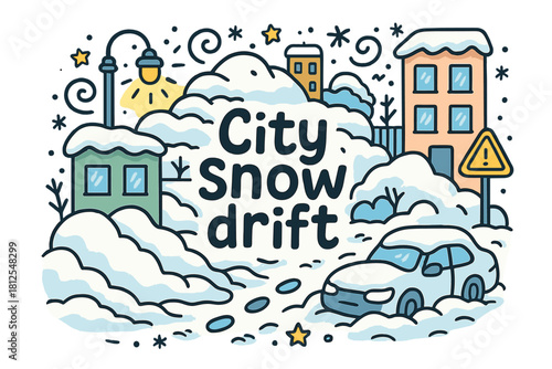 City Snow Doodle. City snow drift. Hand-drawn doodle illustration of City snow drift. snow heaps, blocked