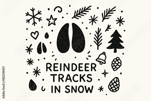Reindeer Tracks Doodle. Reindeer tracks in snow. Hand-drawn doodle illustration of Reindeer tracks in snow.