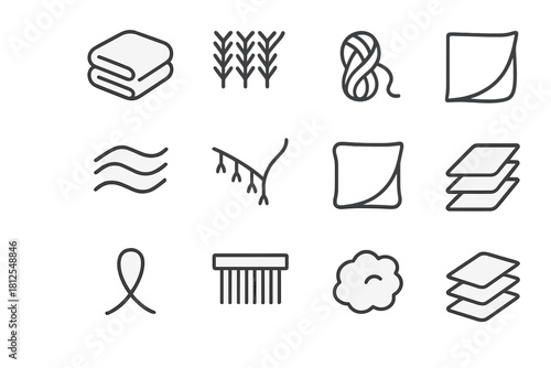 Soft Textiles Icon Set. Soft textiles. Line outline icon set of Soft textiles: folded blanket, knitted cloth,