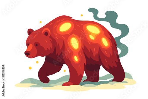 Glowing Winter Bear. Glowing winter bear. A gentle bear with luminescent patches on its fur trudges through