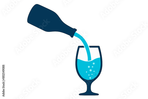 Champagne Stream Art. Slow Motion Champagne Stream. Flat minimalist vector illustration of a Slow Motion