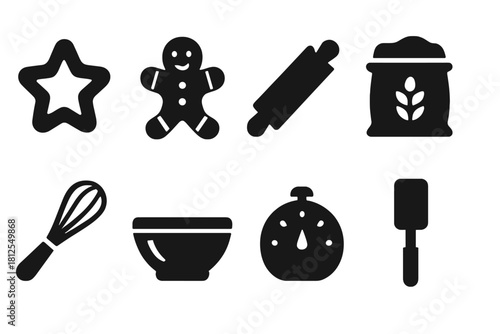 Holiday Baking Icons. Holiday baking. Filled icon set of Holiday baking: cookie cutter, gingerbread cookie,