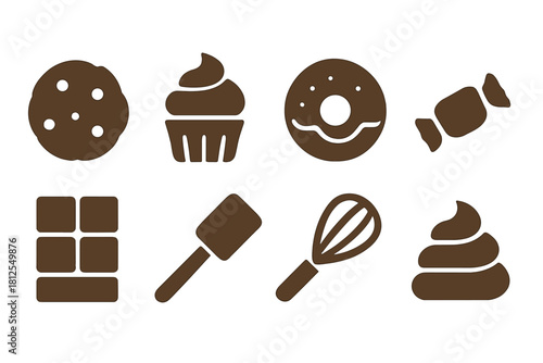 Sweet Treat Icons. Sweet treats. Filled icon set of Sweet treats: cookie, cupcake, donut, candy piece,