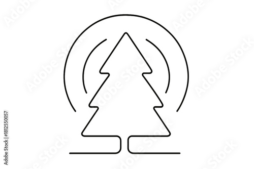 Neon Glow Tree. Neon holiday glow tree. Minimalistic one-line drawing triangular tree outline with faint
