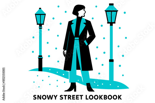 Minimalist Snowy Lookbook. Snowy Street Lookbook. Flat minimalist vector illustration of a Snowy Street