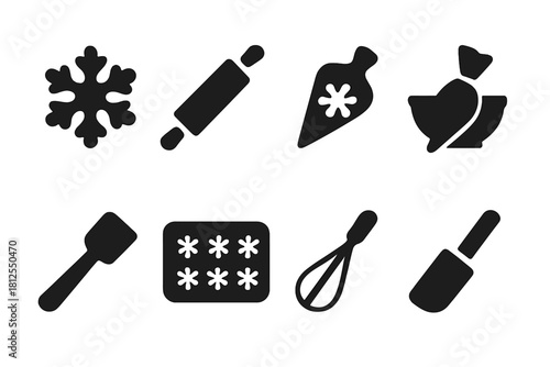 Snowflake Cookie Icons. Snowflake-shaped cookies. Filled icon set of Snowflake-shaped cookies: snowflake