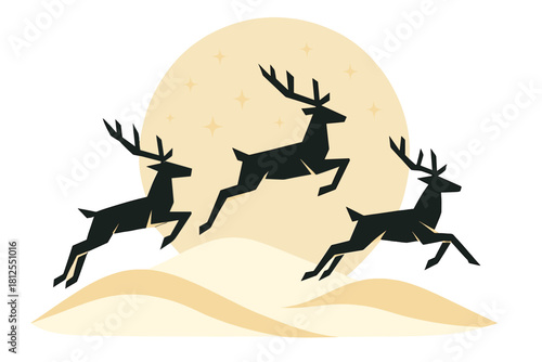 Reindeer in Motion. Reindeer Leap. Flat minimalist vector illustration of Reindeer Leap. Stylized angular