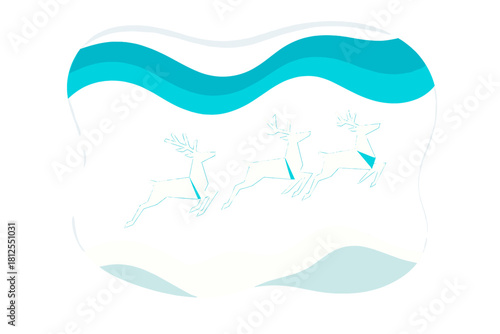Aurora Reindeer Flight. Aurora Night Flight. Flat minimalist vector illustration of Aurora Night Flight.