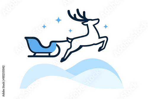 Minimalist Reindeer Sleigh. Christmas Eve Reindeer. Flat minimalist vector illustration of Christmas Eve