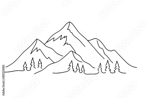 Minimalist Mountain Silhouettes. Snowy mountain cut-out. Minimalistic one-line drawing tiered mountain