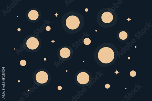 Glowing Orbs Minimalism. Sparkling lights in the dark minimalist flat illustration of glowing orbs scattered
