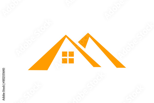 Modern Real Estate House Roof Icon – Minimal Home Symbol with Orange Roof Shape, Property Logo Mark, Construction Branding Graphic, Clean Architectural Vector Design