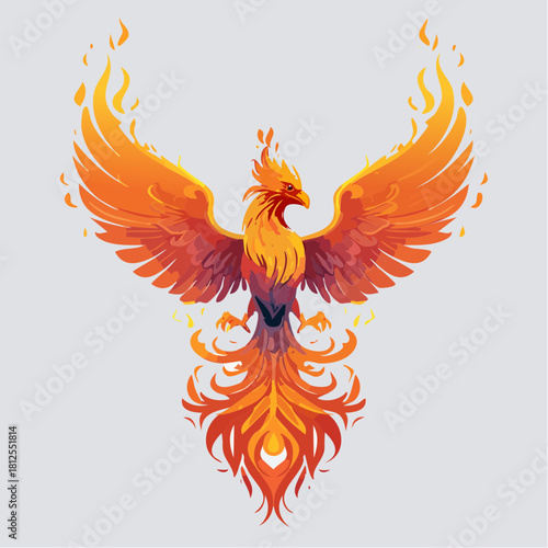 Majestic Phoenix With Spread Fiery Wings — Symmetrical Flame Creature