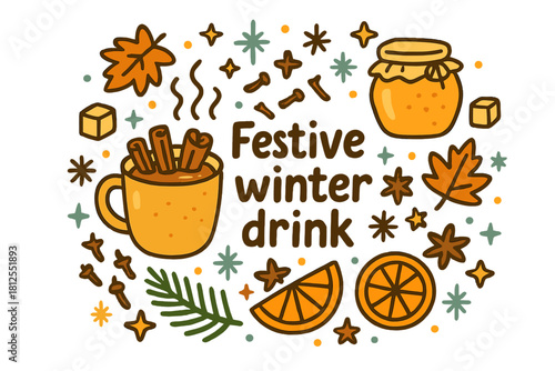 Festive Winter Drink. Festive winter drink. Hand-drawn doodle illustration of Festive winter drink. steaming