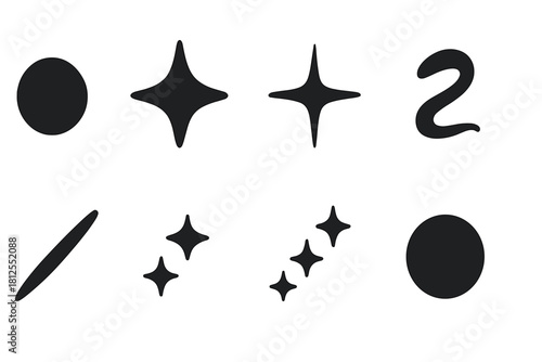 Digital Sparkle Icons. Digital sparkle effects. Filled icon set of Digital sparkle effects: glow dot, star
