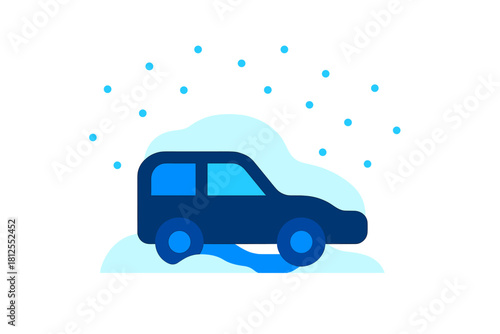 Snowy Car Illustration. Snowy Vehicle Scene. Flat minimalist vector illustration of a Snowy Vehicle Scene.