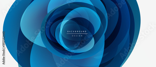 Abstract floral design. Blue layers create swirling, dynamic composition. Modern aesthetic, suitable for backgrounds, presentations.