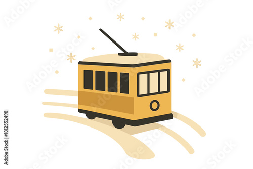 Winter Streetcar Illustration. Winter Street Car. Flat minimalist vector illustration of a Winter Street Car.
