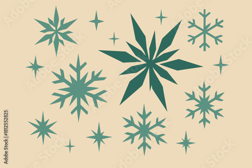 Geometric Snowflake Design. Angular frost motif minimalist flat illustration of sharp geometric snowflakes