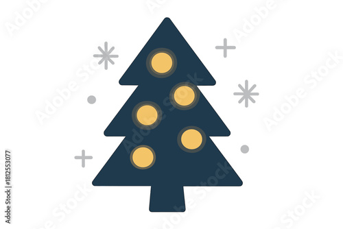 Scandinavian Christmas Glow. Scandinavian Christmas motif. Clean flat tree shape with warm glowing lights;
