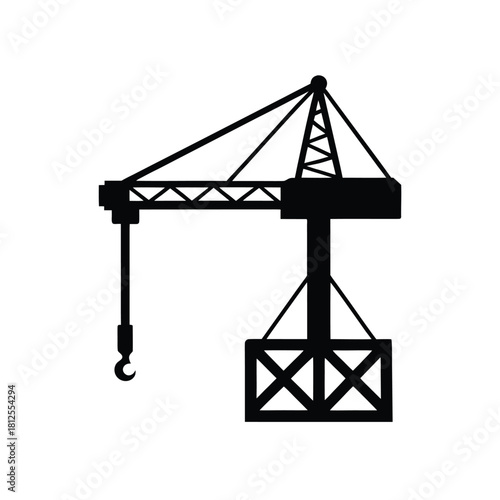 Silhouette of construction crane lifting hook on ropes design in solid black