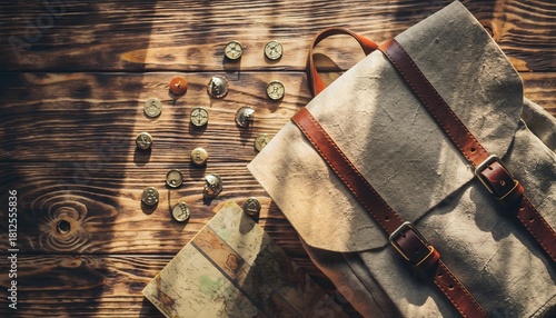 Vintage Canvas Backpack with Leather Straps and Travel Pins