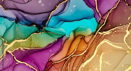 Wallpaper Mural Abstract alcohol ink art with swirling colors and gold veins Torontodigital.ca