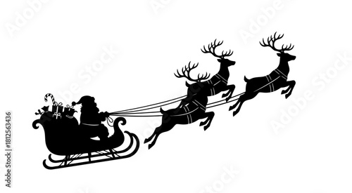 Silhouette of santa claus sleigh with reindeer flying on christmas