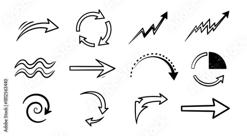 Hand drawn arrow set in black and white