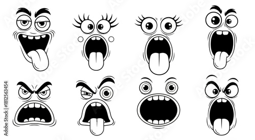 Cartoon faces with exaggerated expressions and open mouths